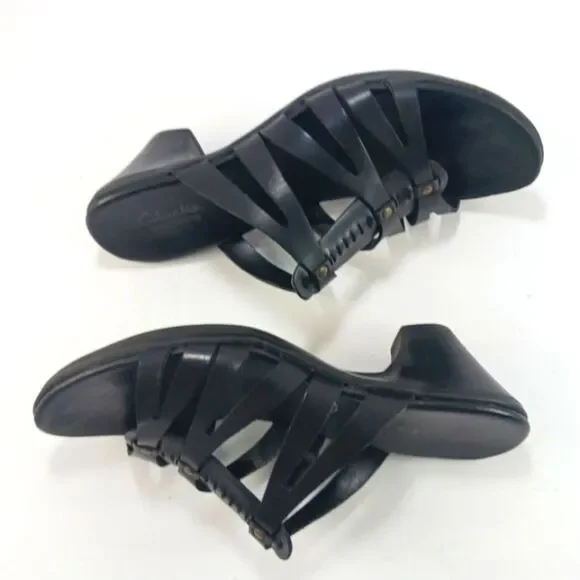 Clarks Bendables Women's Black Leather Strappy Slip- On Sandals Size 7 - Picture 10 of 13